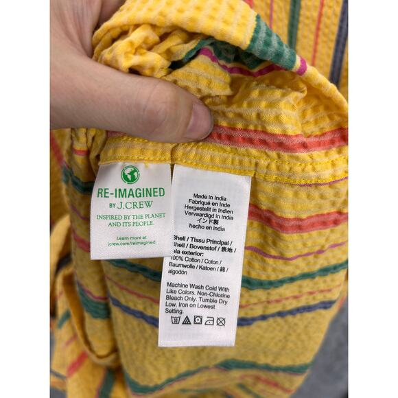J.Crew Organic Cotton Seersucker Stripe Short Sleeve Shirt Yellow XL Classic - Picture 2 of 7